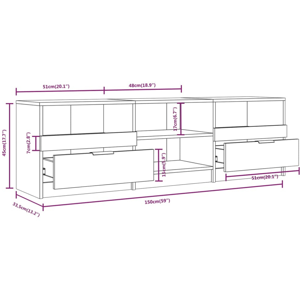 vidaXL 2 Drawer 4 Shelf Sonoma Oak Wide TV Cabinet Image 7