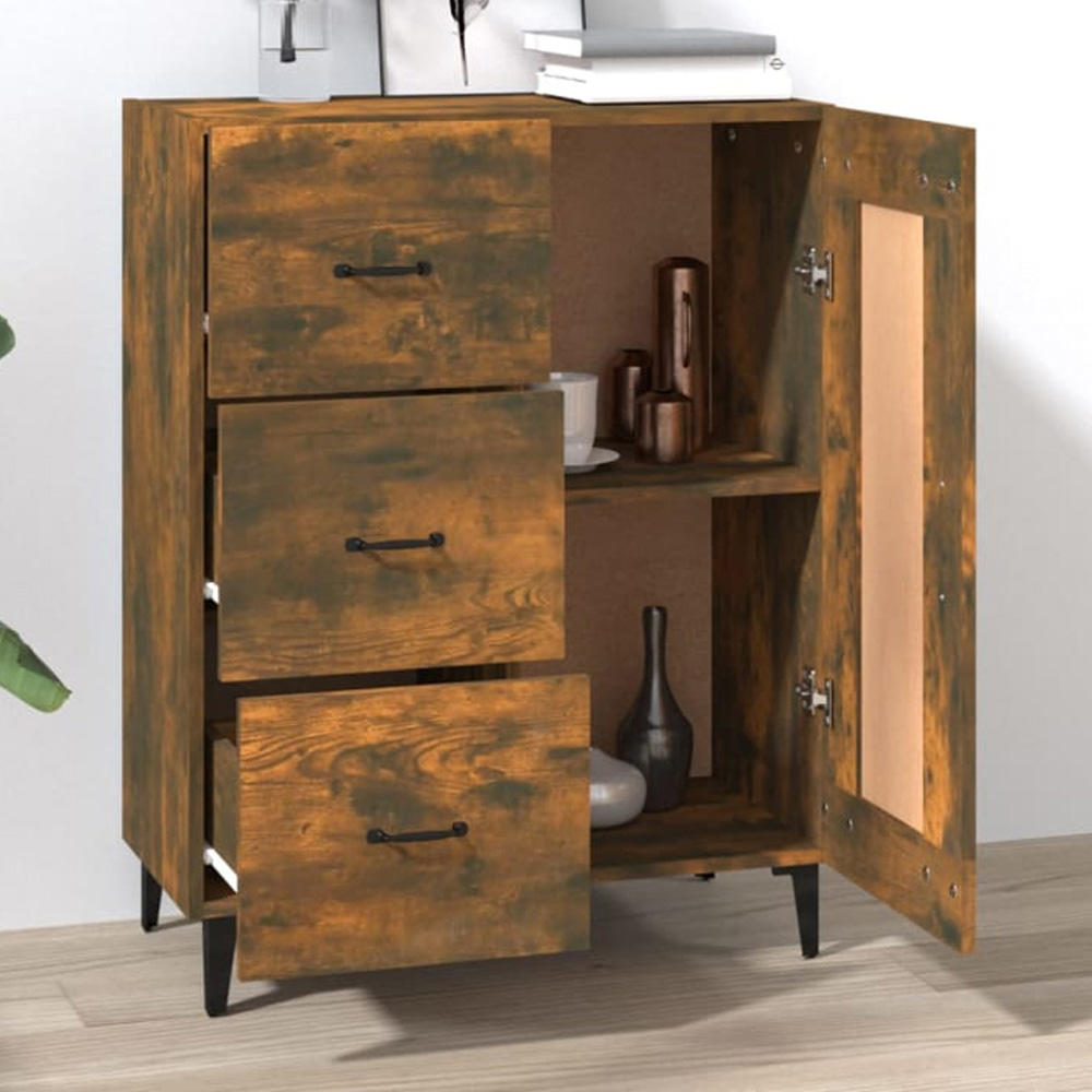 vidaXL Single Door 3 Drawer Smoked Oak Sideboard Image 1