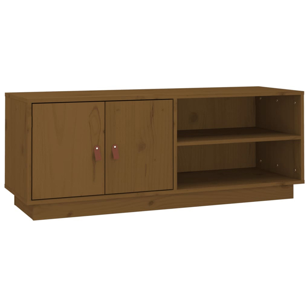 vidaXL 2 Door 2 Shelf Honey Brown Solid Pine Wood TV Cabinet Image 2