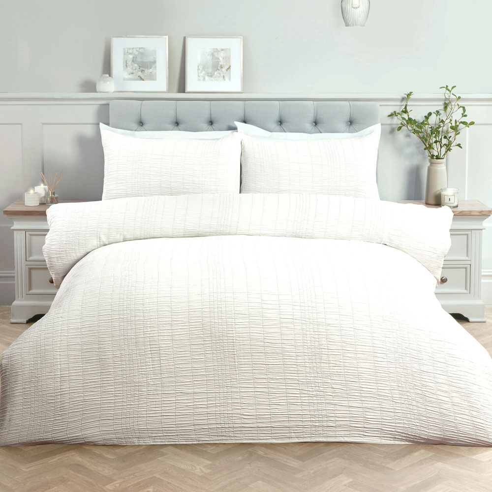 Estelle Seersucker Duvet SetSilverDouble Image 1