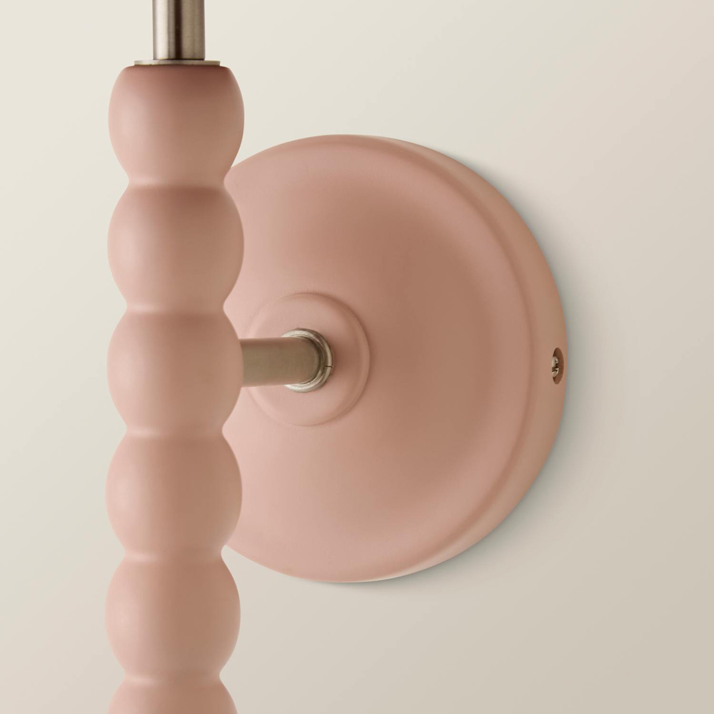 ValueLights Bobble Burgundy Floral Pleated Shade Pink Wooden Wall Light with Bulb Image 5
