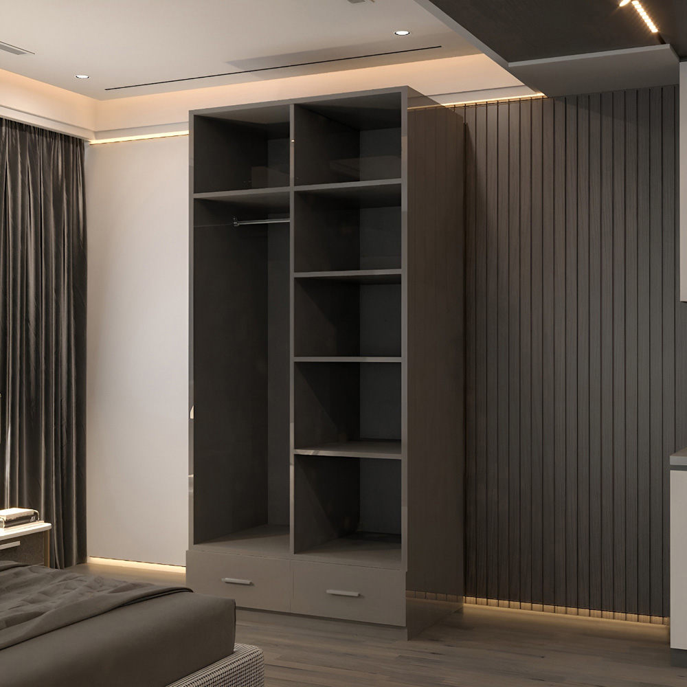 Sliding Wardrobes 4U 2 Door 2 Drawer Grey High Gloss Hinge Door Wardrobe 90cm Image 4