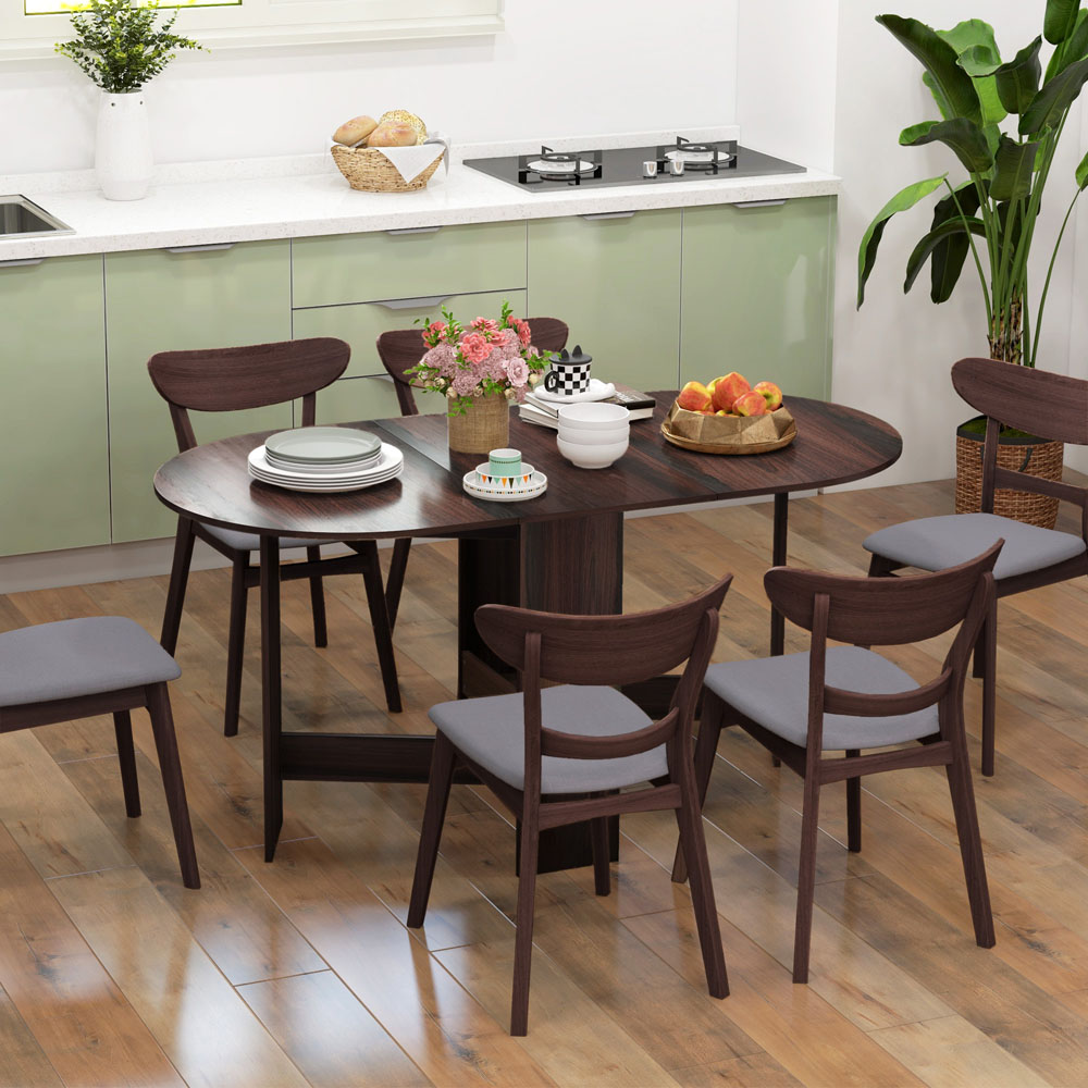 HOMCOM 6 Seater Oval Chocolate Wooden Effect Dining Table Image 3