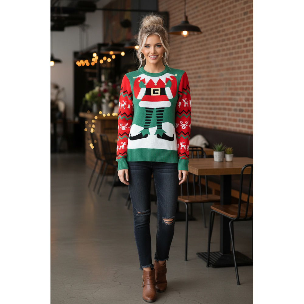 Noel Square Unisex Elf Crew Neck Christmas Jumper Small Multicolour Image 2