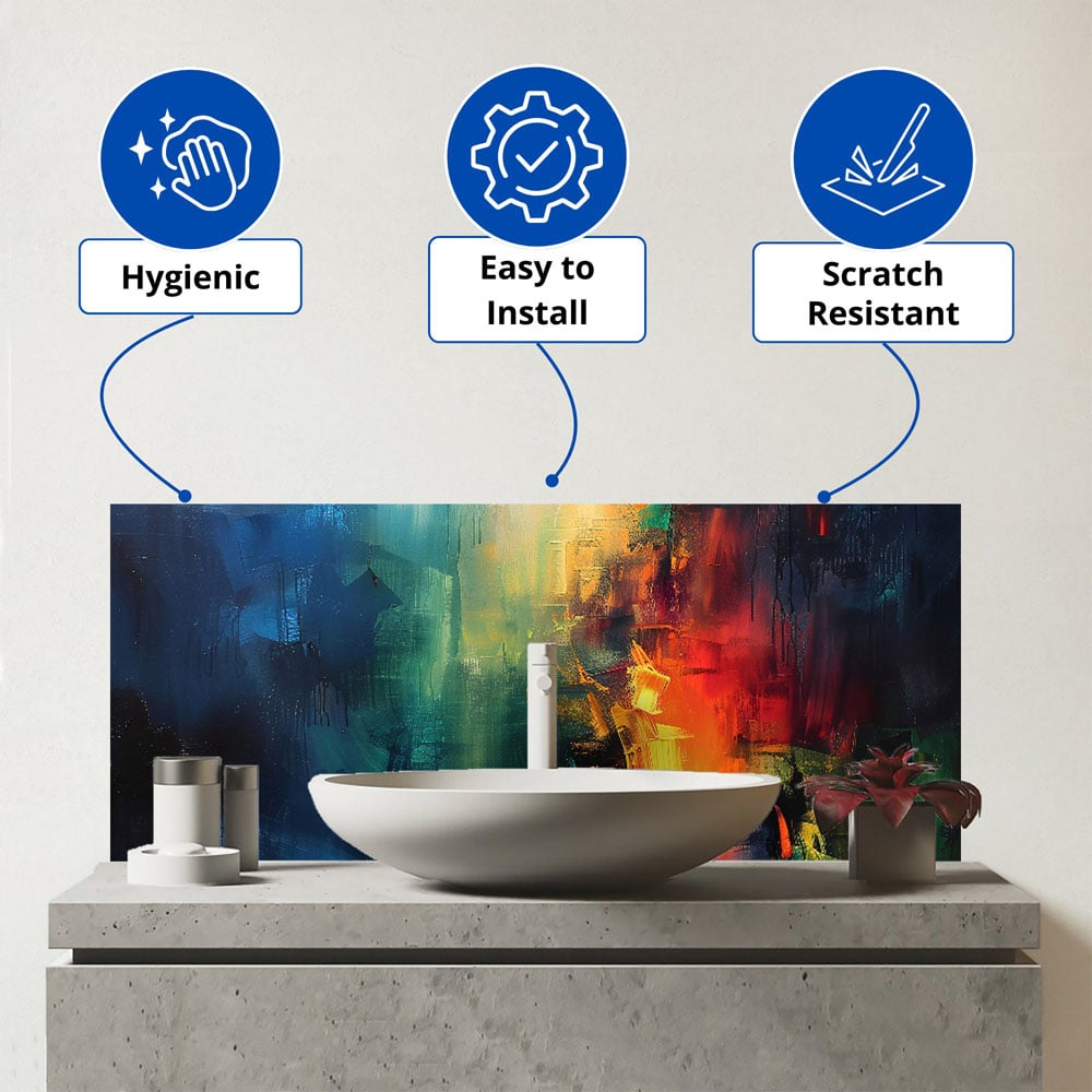 Warren Reed Designer Colourful Chaos Urban Dreamscape Glass Bathroom Splashback 25 x 60cm Image 3