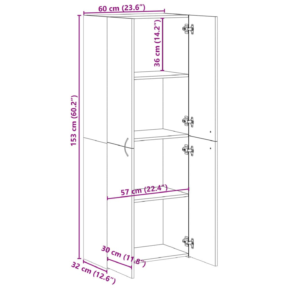 vidaXL 2 Door 4 Compartment Sonoma Oak Tall File Cabinet Image 9