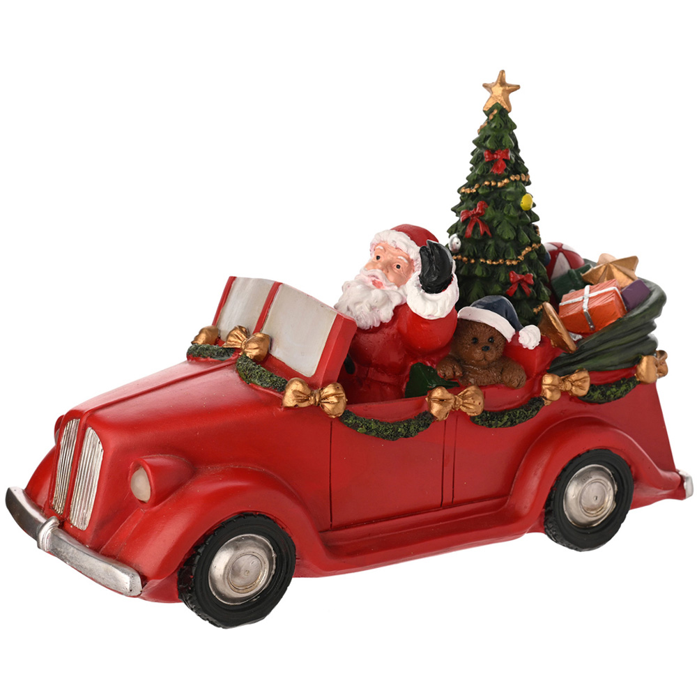 The Seasonal Gift Co Regal Tidings Light Up Santa Car with Rotating Tree Christmas Decoration 18cm Image 1