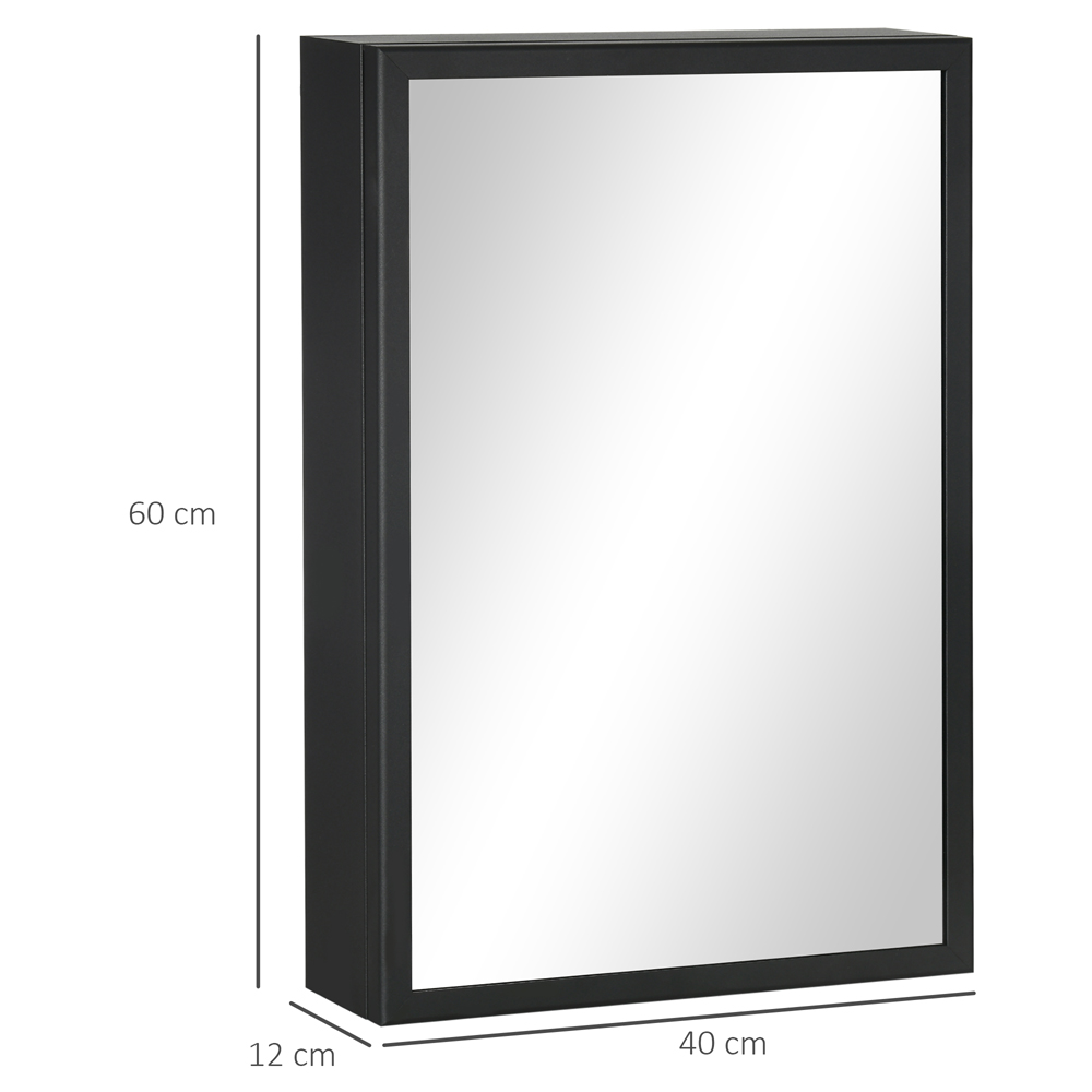 Kleankin Black Wall Mounted Slim Mirrored Bathroom Cabinet Image 9