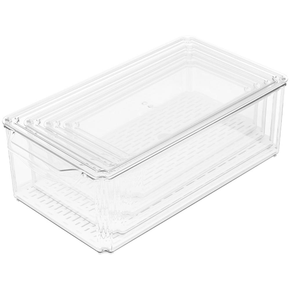 Living and Home Clear Stackable Fridge Organiser Storage Box Set with Draining Board 4 Pack Image 2