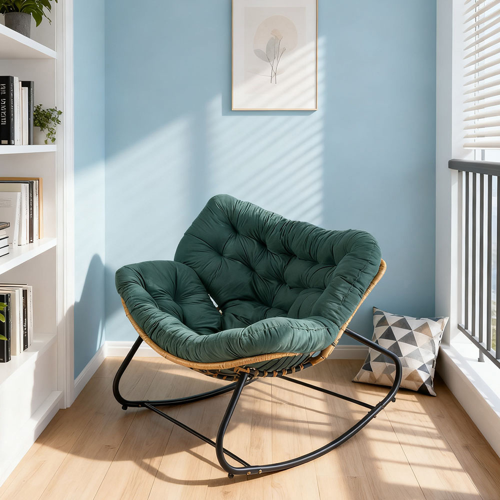 Living and Home Green Cushion PE Rattan Rocking Chair Image 8