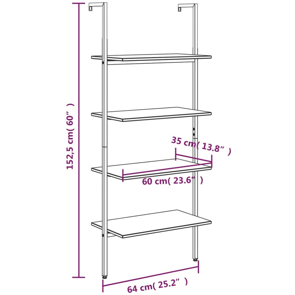vidaXL 4-Tier Light Brown and Black Leaning Shelf Image 8