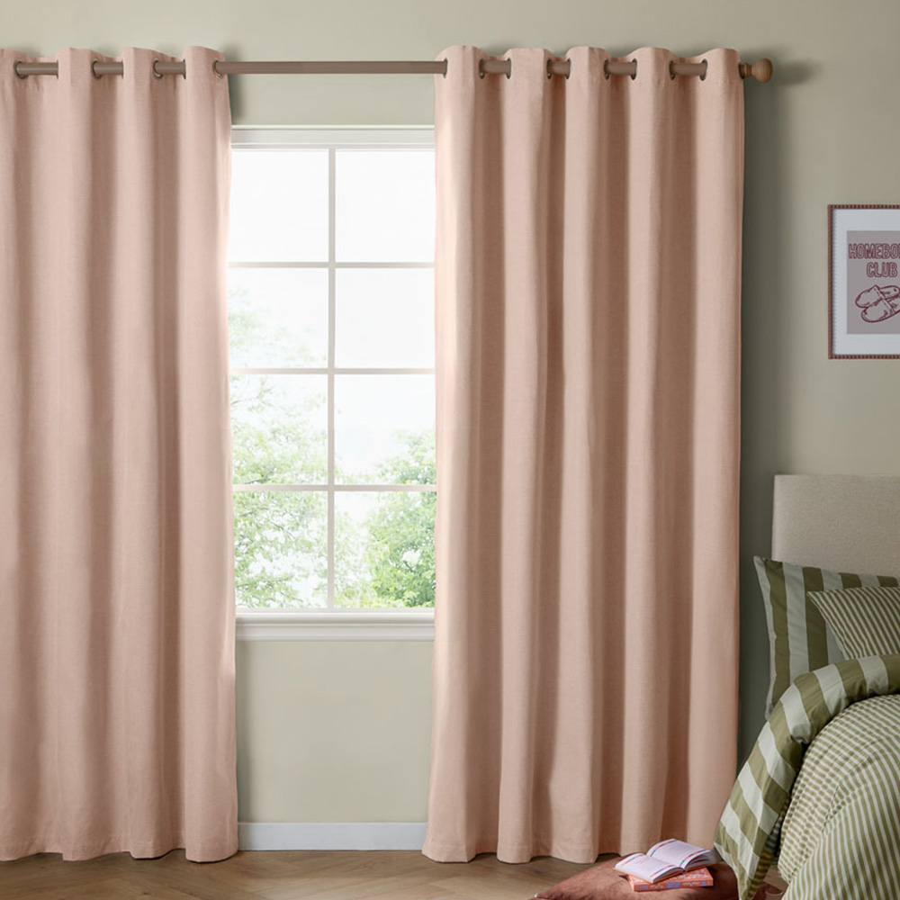 Furn The Ultimate Pink Textured Woven Blackout Eyelet Curtains 168 x 137cm Image 1