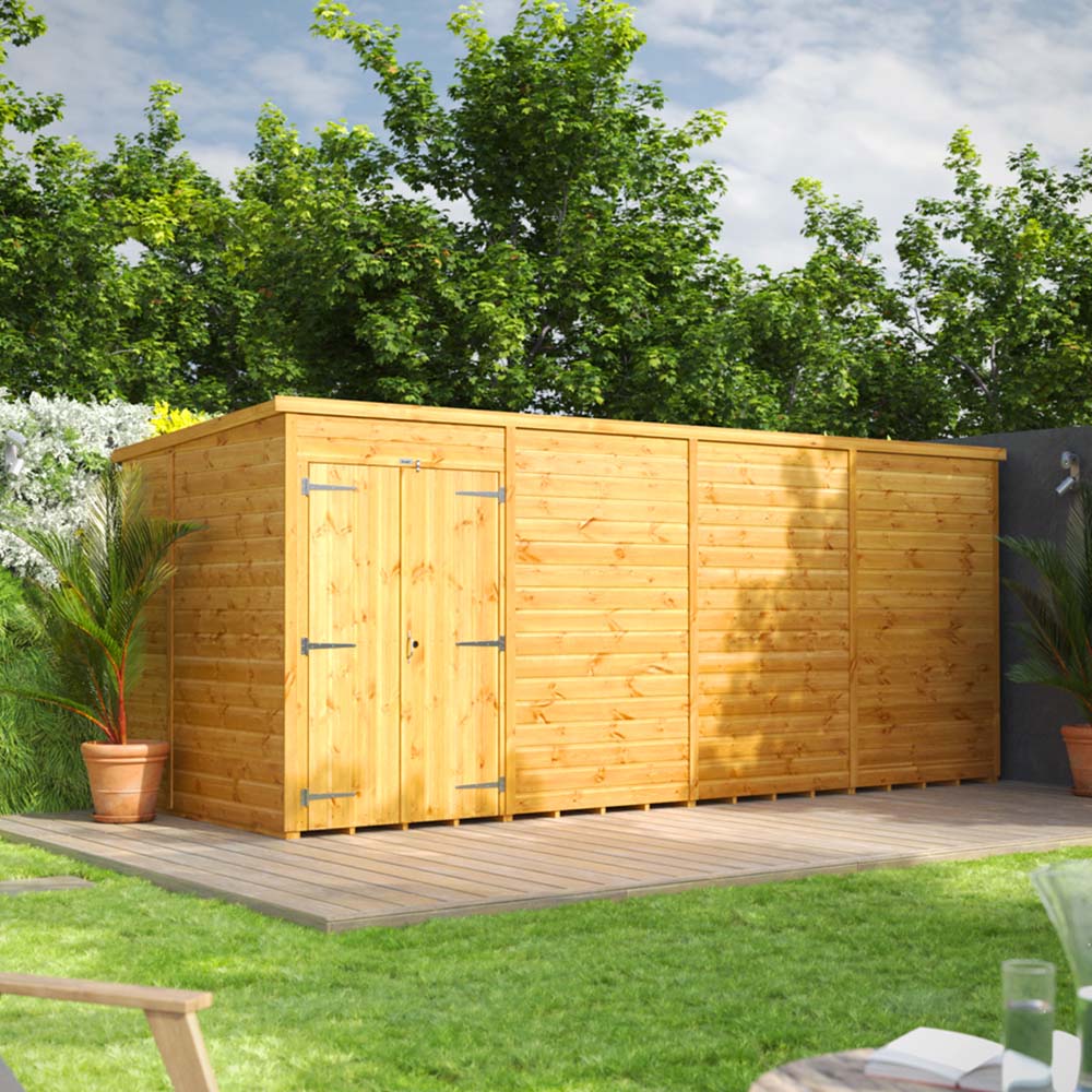 Power Sheds 16 x 6ft Double Door Pent Wooden Shed Image 2