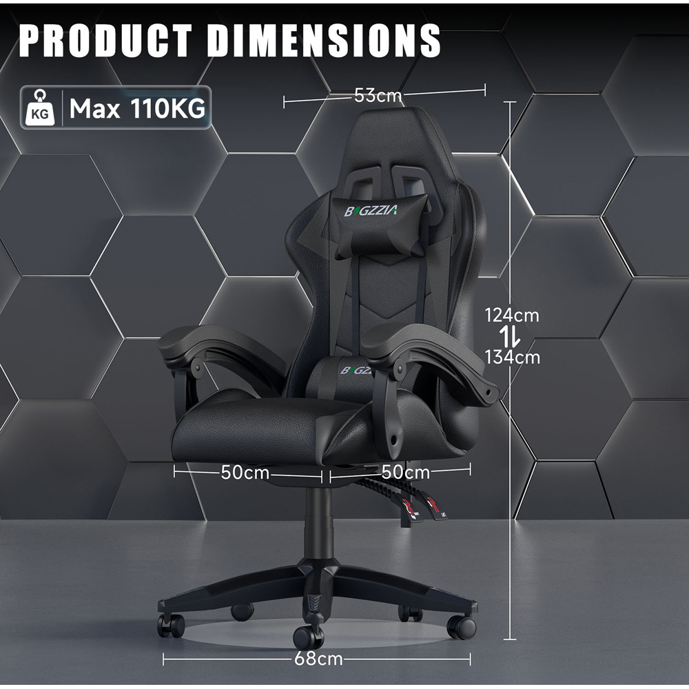Rattrix Grey PU Leather Reclining High Back Gaming Chair with Headrest and Lumbar Support Image 8