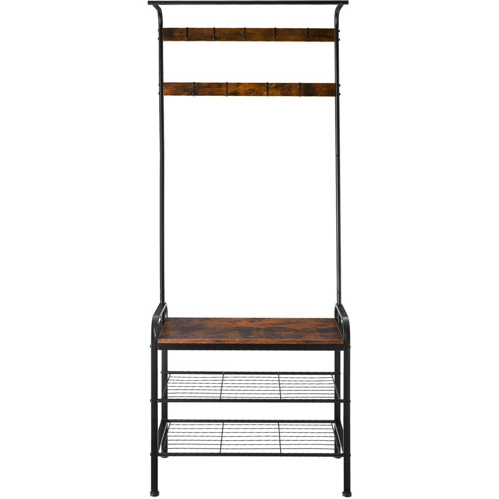 tectake Wichita 2 Shelf 9 Hook Dark Wood Coat and Shoe Rack Image 2