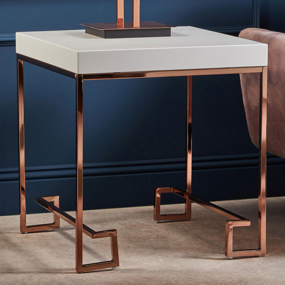 Premier Housewares Allure Rose Gold End Table with Angled Legs Image 1