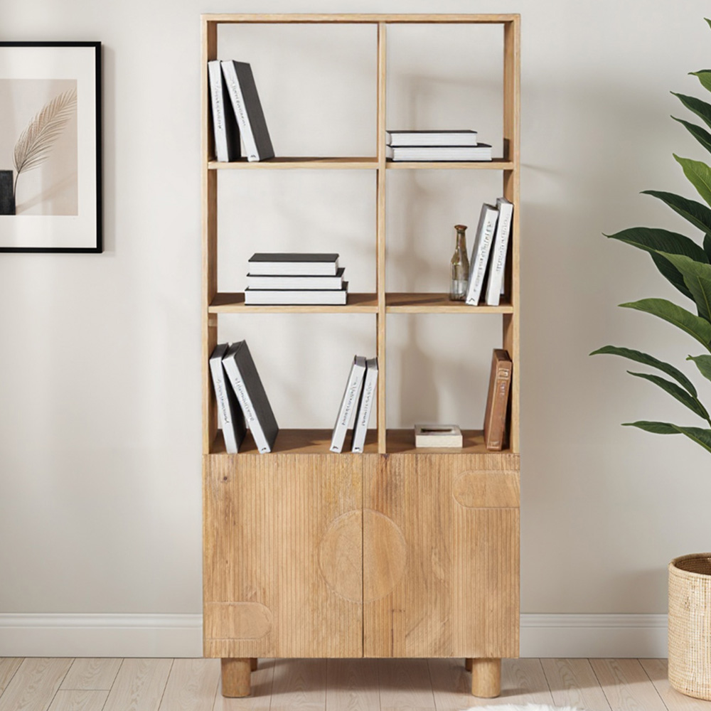 IH Design Ajmer 2 Door 6 Shelf Solid Wood Bookcase Image 1