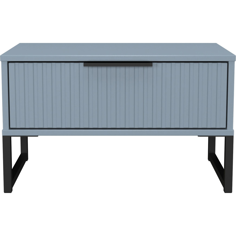 Crowndale Fluted Single Drawer Denim Blue Wide Side Table Ready Assembled Image 2