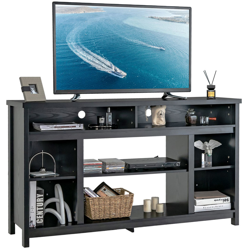 Costway Black TV Unit with Adjustable Shelves Image 2