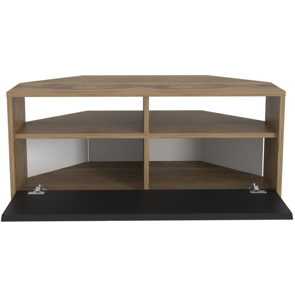 Decorotika Comero Single Door 2 Shelf Oud and Black Corner TV Unit Image 5