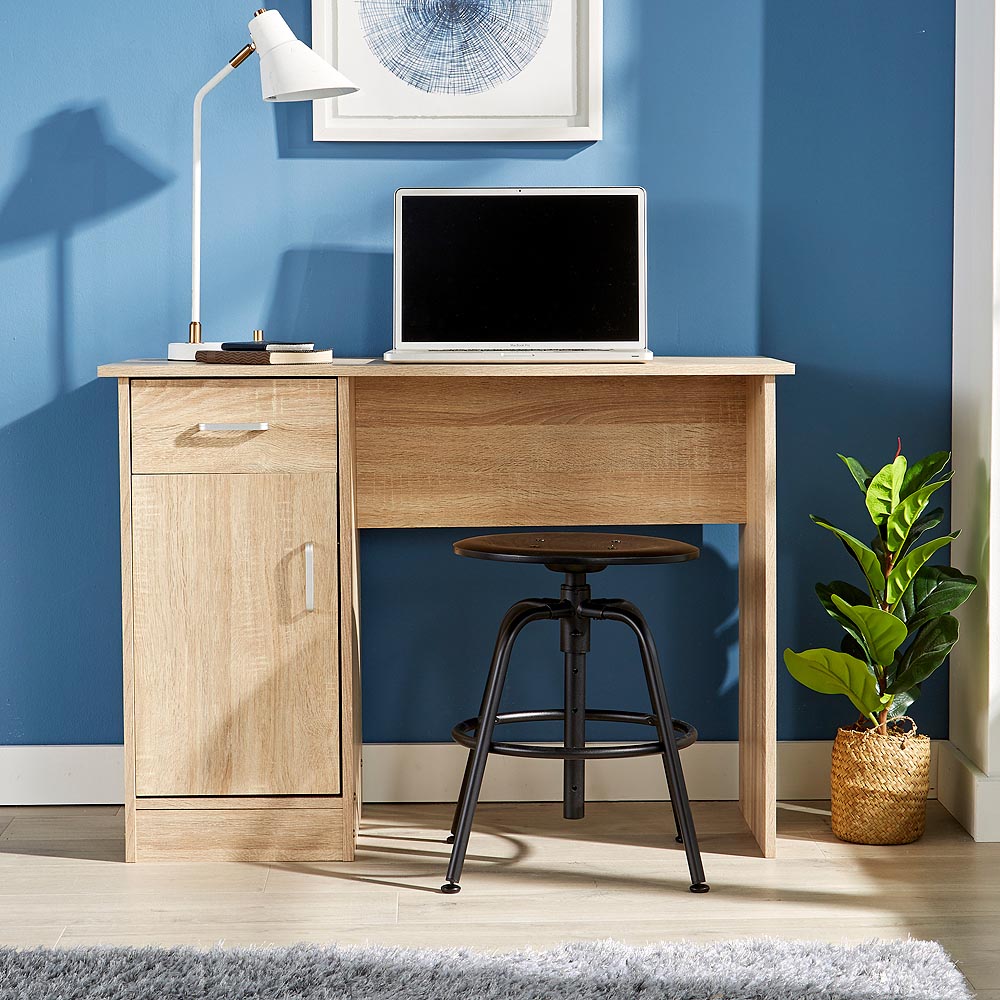 Home Source Tyler Computer Desk with Storage Cupboard Oak Image 3