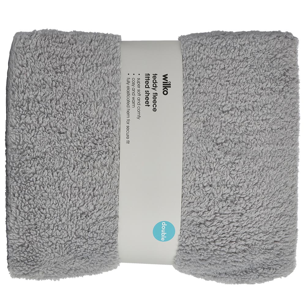 Wilko Double Grey Soft Teddy Fleece Fitted Bed Sheet Image 5
