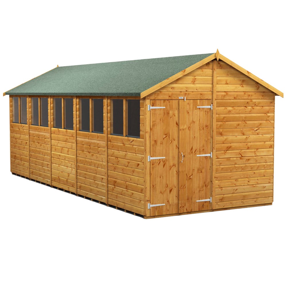 Power Sheds 20 x 8ft Double Door Apex Wooden Shed with Window Image 1