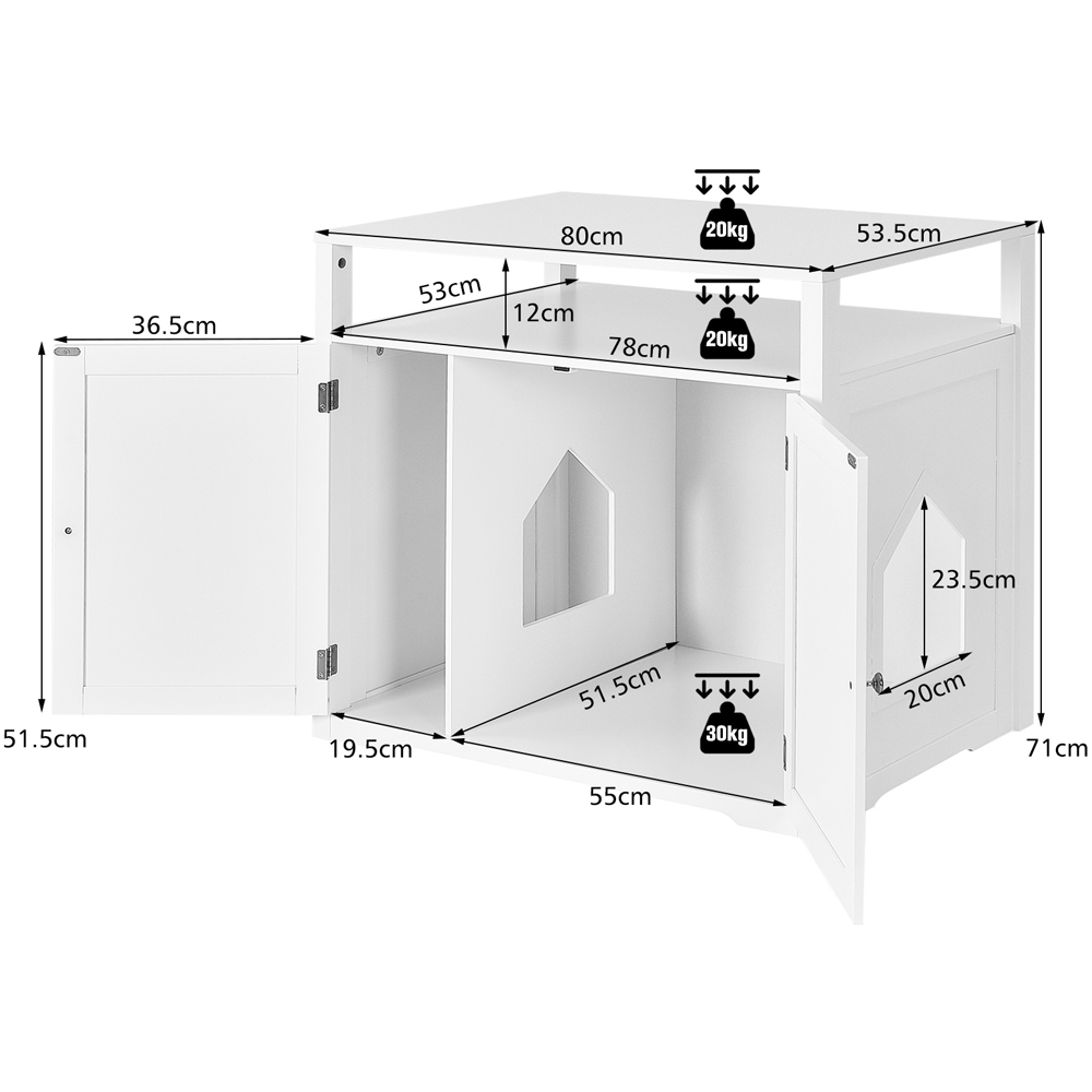 Costway White Cat Litter Box Enclosure with Adjustable and Removable Divider Image 9