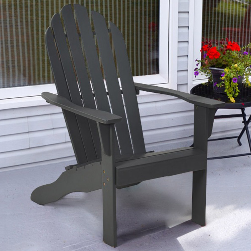 Costway Grey Slatted Acacia Wood Adirondack Lounge Chair Image 1