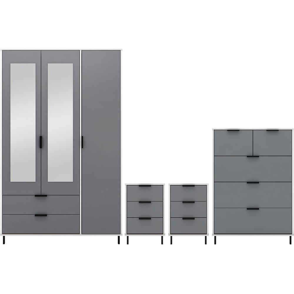 Seconique Madrid 3 Door Wardrobe Grey and White Gloss Bedroom Furniture Set Image 2