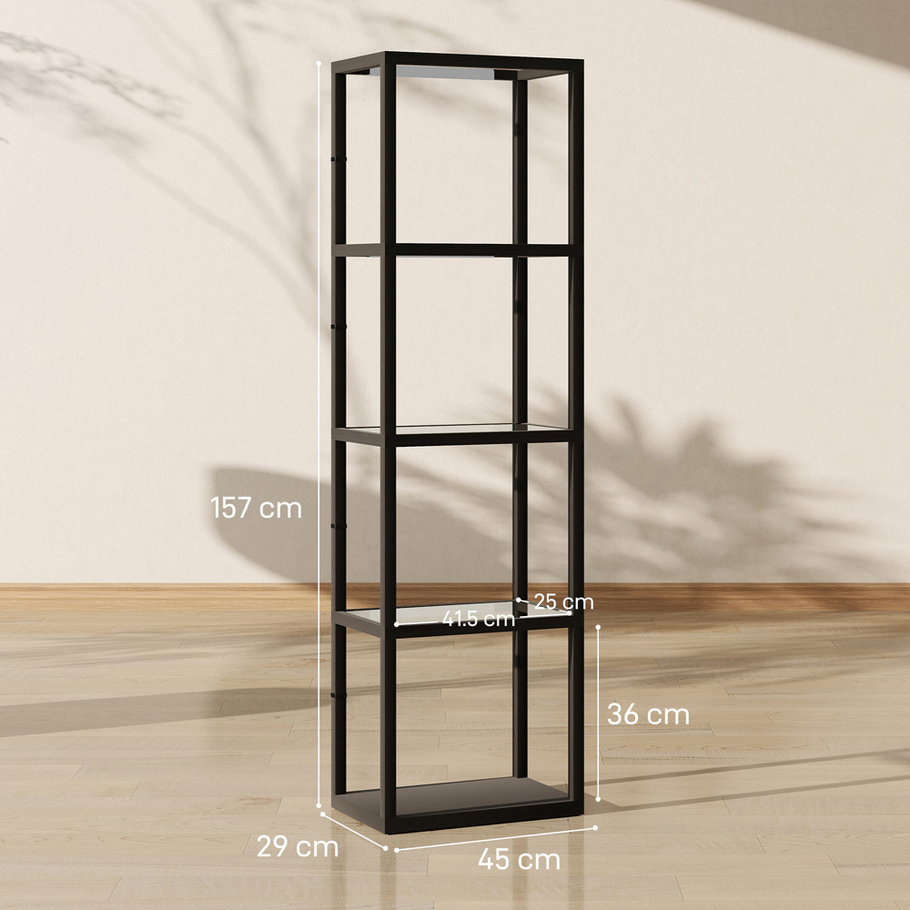 HOMCOM 4 Shelf Black Glass Dimmable LED Floor Lamp Image 9