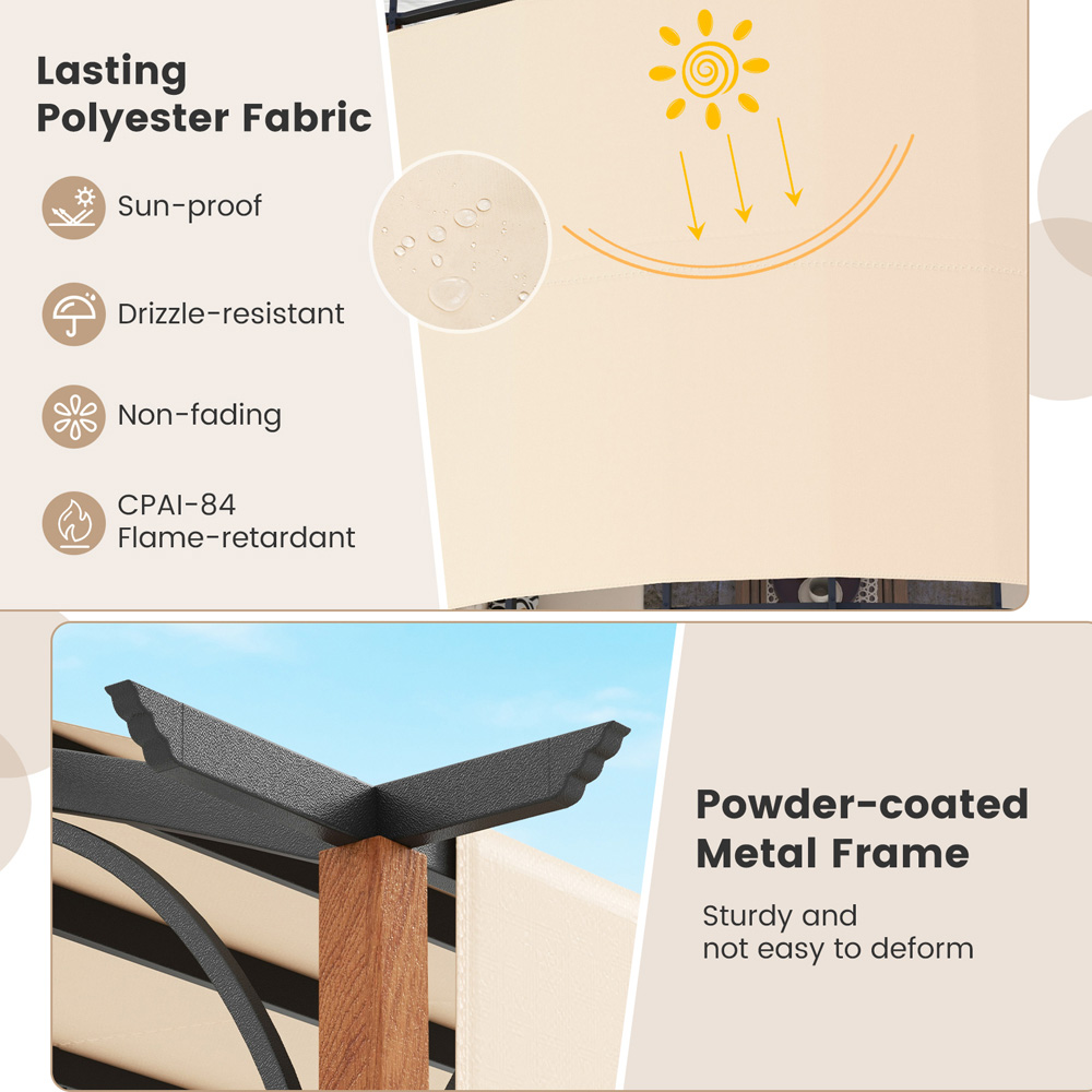 Costway 3 x 3.6m Beige Arched Retractable Pergola with Canopy Image 7