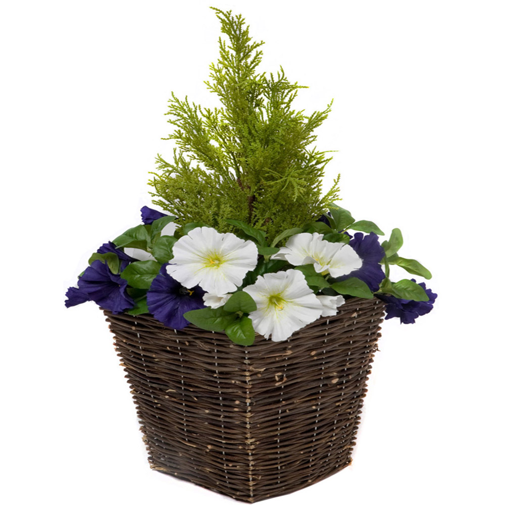 GreenBrokers Artificial Dark Purple and White Petunias Dark Rattan Planters 60cm 2 Pack Image 2