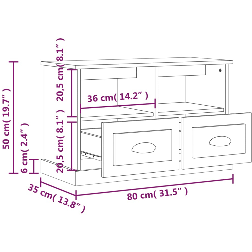 vidaXL 2 Drawer 2 Shelf Smoked Oak TV Cabinet Image 9
