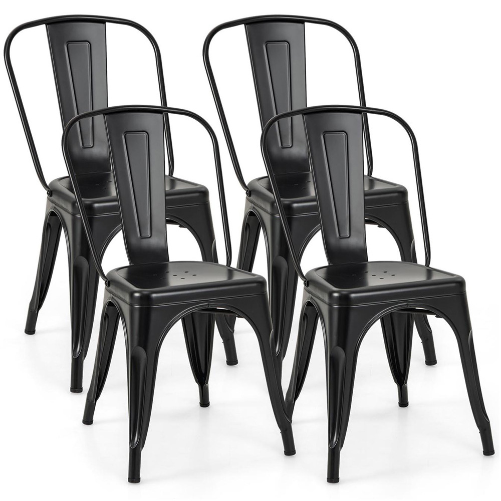 Costway Black Metal High Back Bar Stool Set of 4 Image 2