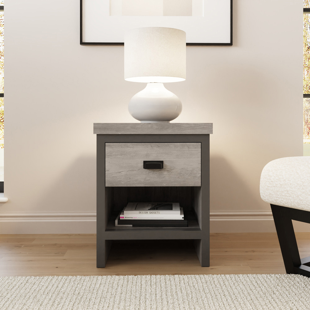 GFW Boston Single Drawer Grey Lamp Table Image 7