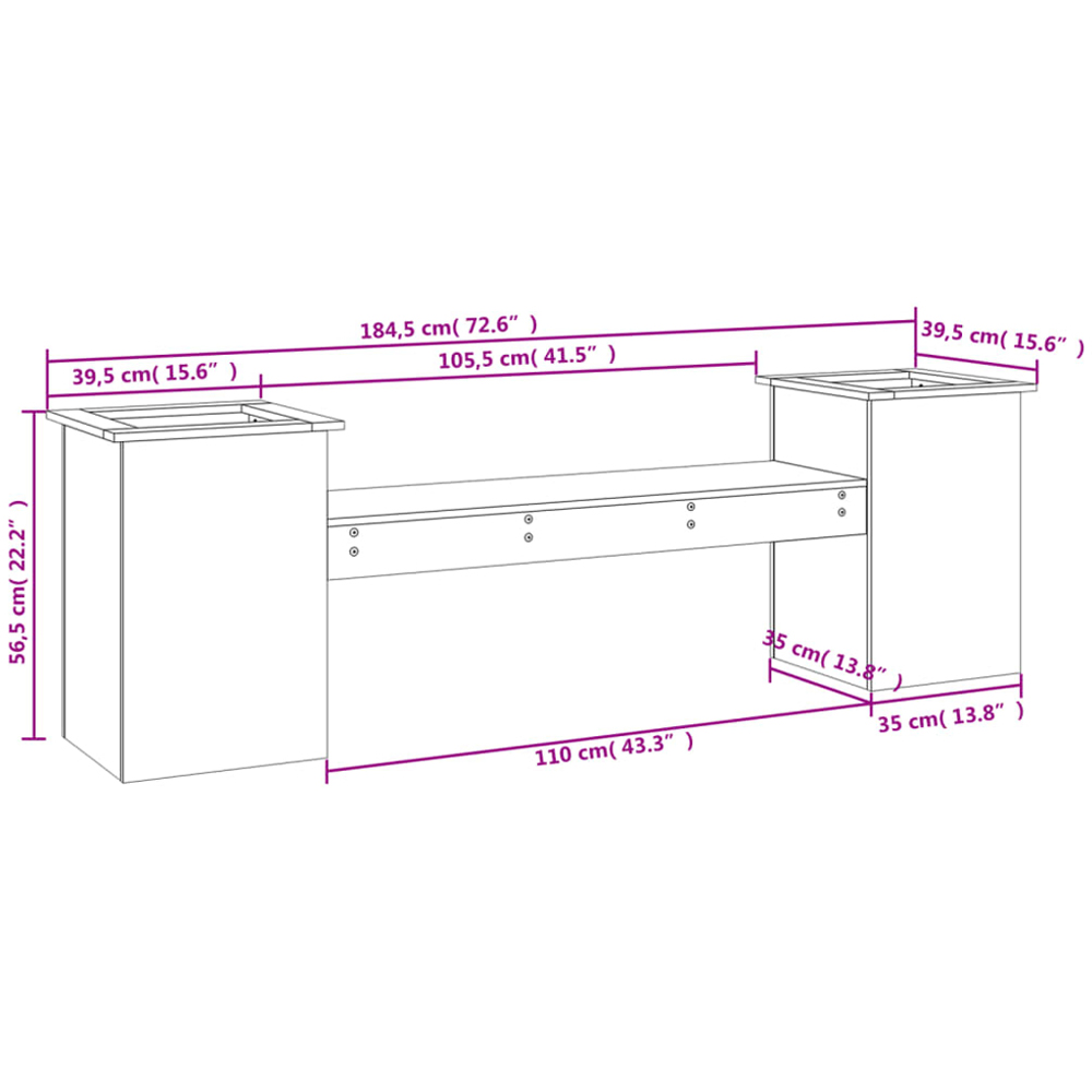 vidaXL 2-in-1 White Solid Pine Wood Planter Box with 2 Seater Bench Image 9