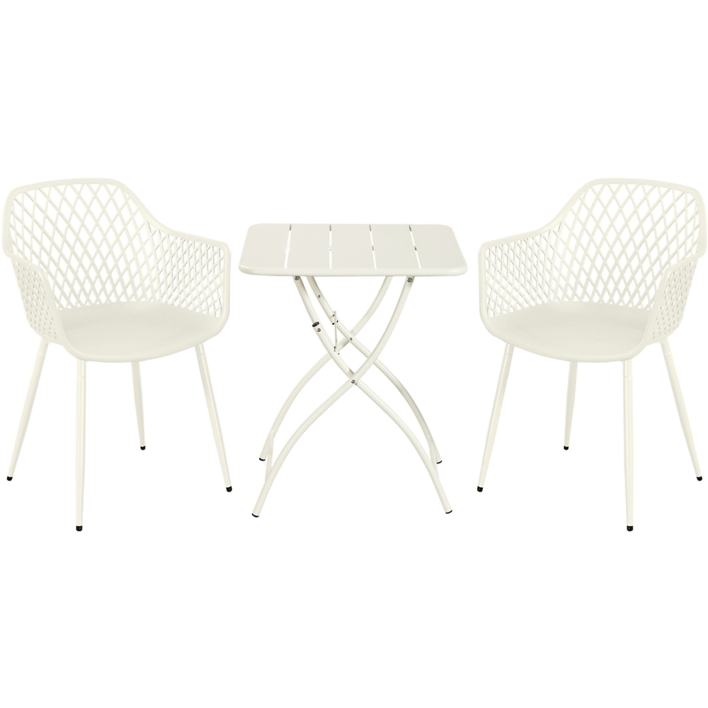 Core Products 2 Seater White Lattice Design Square Metal Foldable Table Garden Bistro Set Image 2