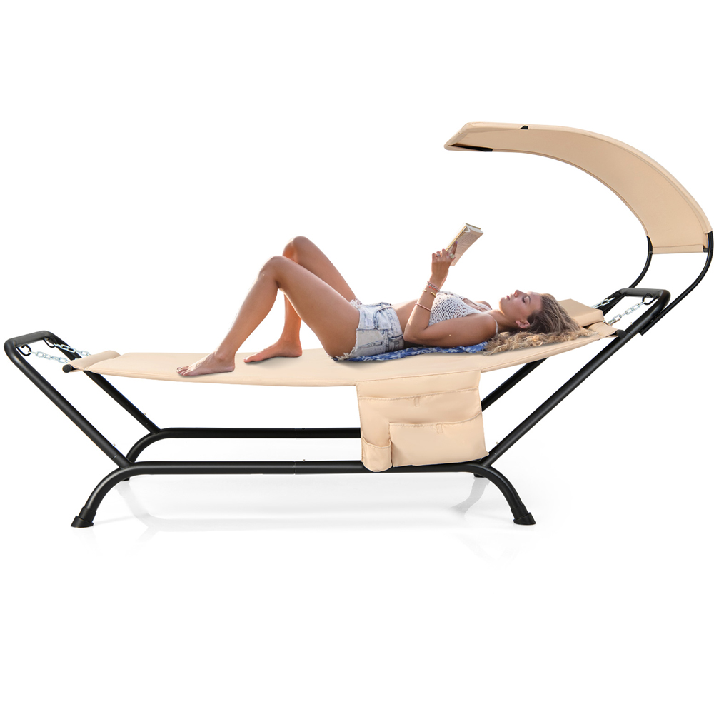 Costway Beige Canopy Garden Hammock with Cushion Image 3