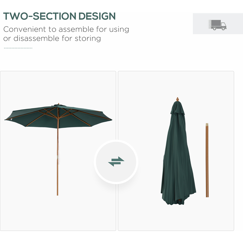 Outsunny Dark Green Wooden Rope Pully Parasol 3m Image 6