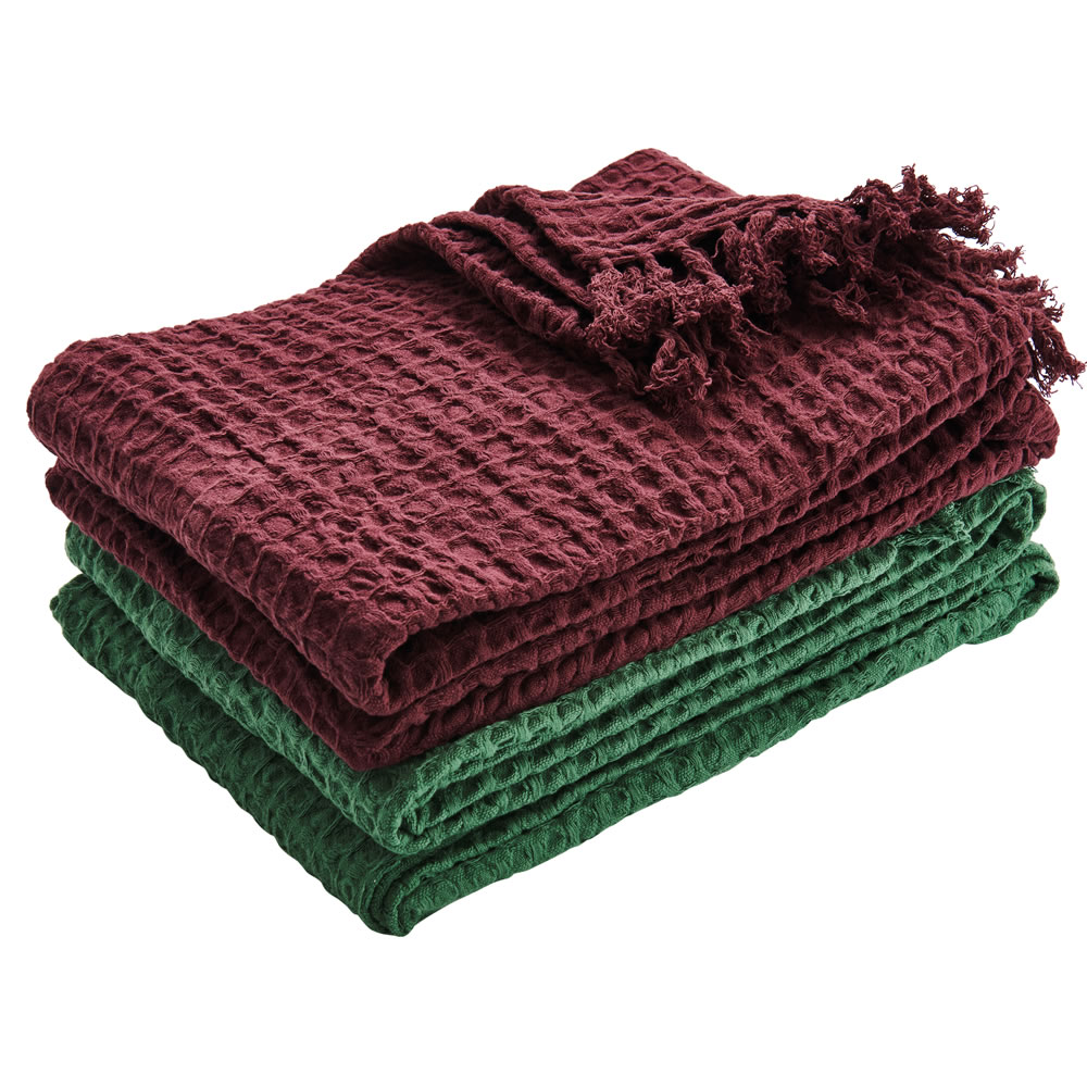 Wilko Waffle Throw Green 125 x 150cm Wilko