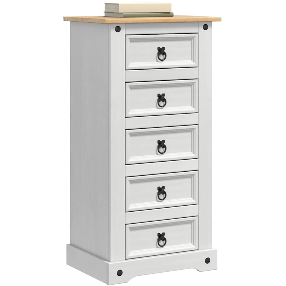vidaXL Corona 5 Drawer White Solid Pine Wood Bedside Table Image 3