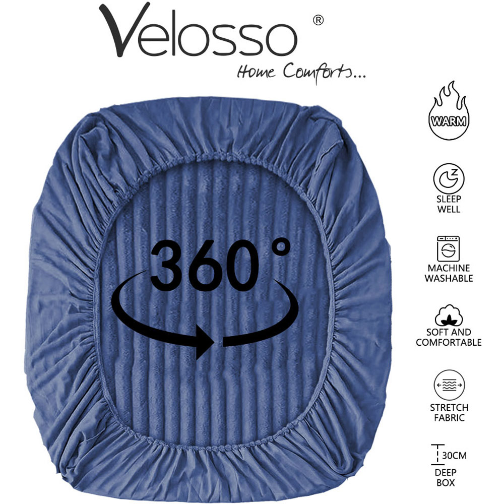 Velosso Super King Size Navy Jumbo Cord Fitted Bed Sheet Image 4