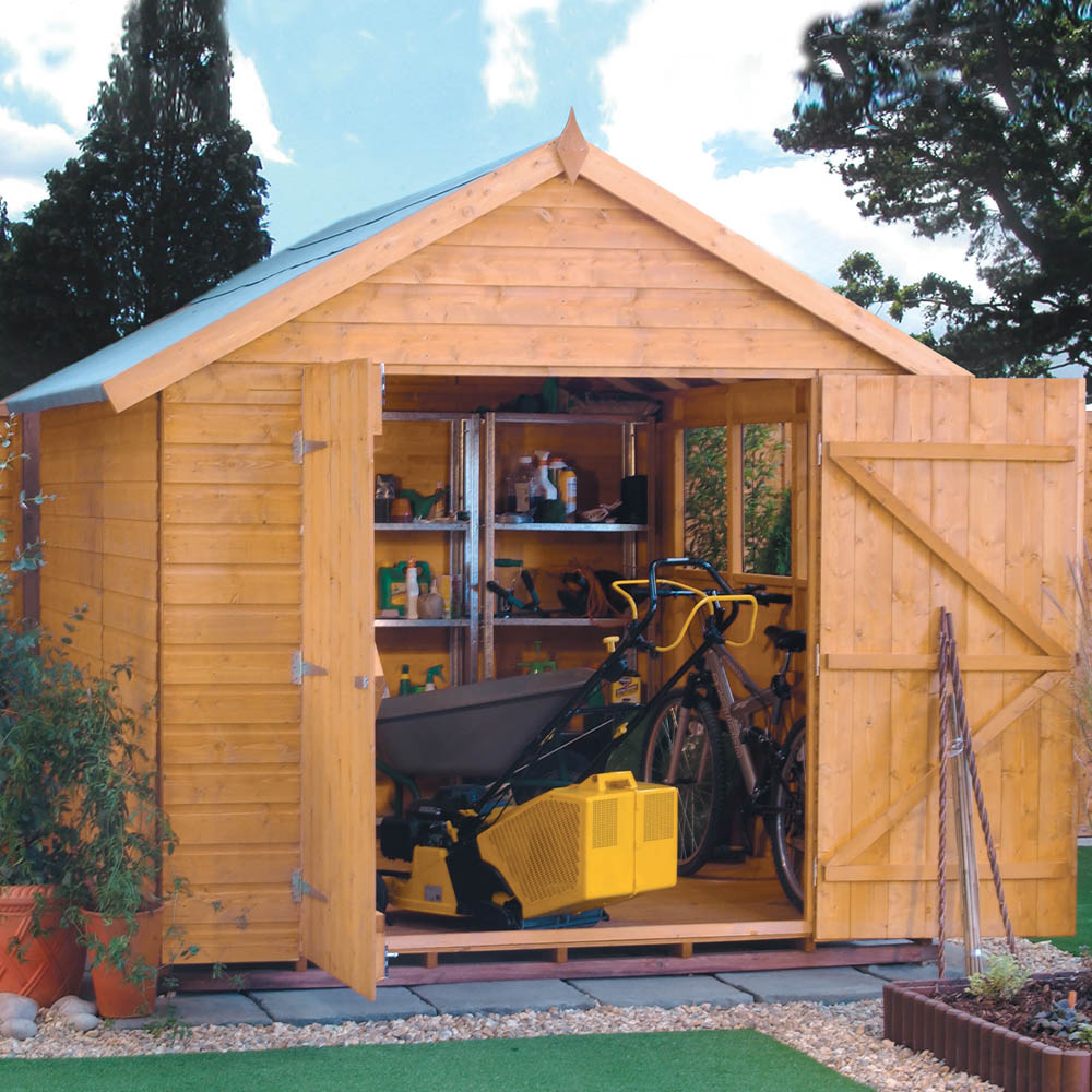 Rowlinson Premier 8 x 10ft Double Door Wooden Shiplap Apex Garden Shed Image 2