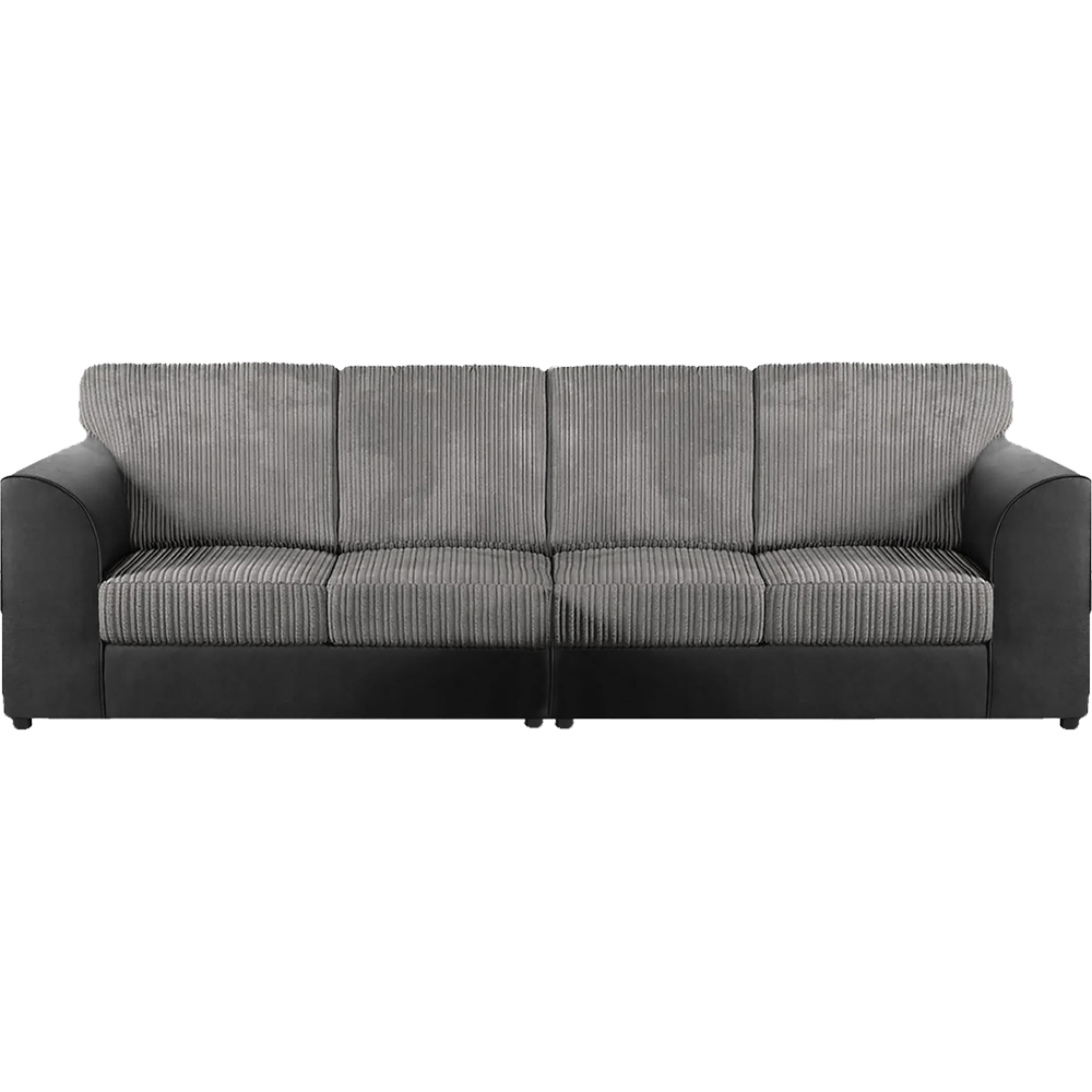 Luxor 4 Seater Black and Grey Jumbo Cord Full Back Sofa Image 2