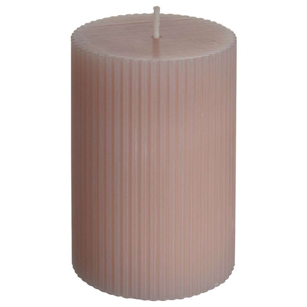 Wilko Pink Ribbed Candle Image 1