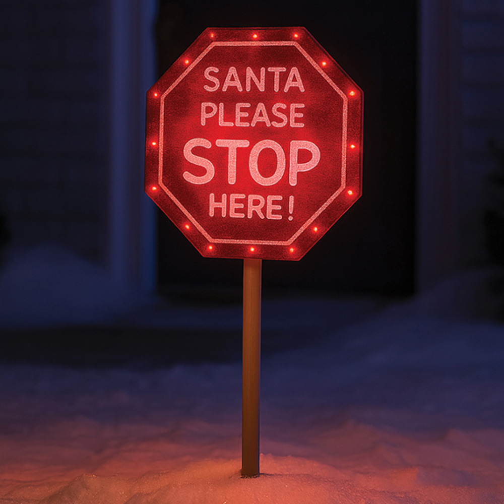 Xmas Haus Outdoor Led Santa Stop Here Sign Image 1