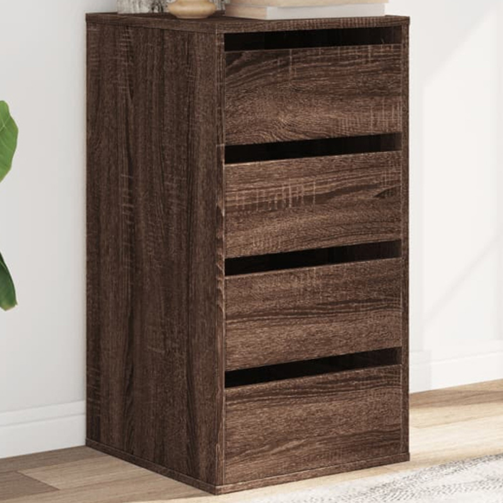 vidaXL 4 Drawer Brown Oak Wooden Chest of Drawers Image 1