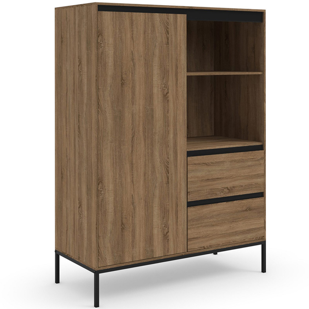 Loft24 Bari Single Door 2 Drawer Oak Black Storage Cabinet Image 2