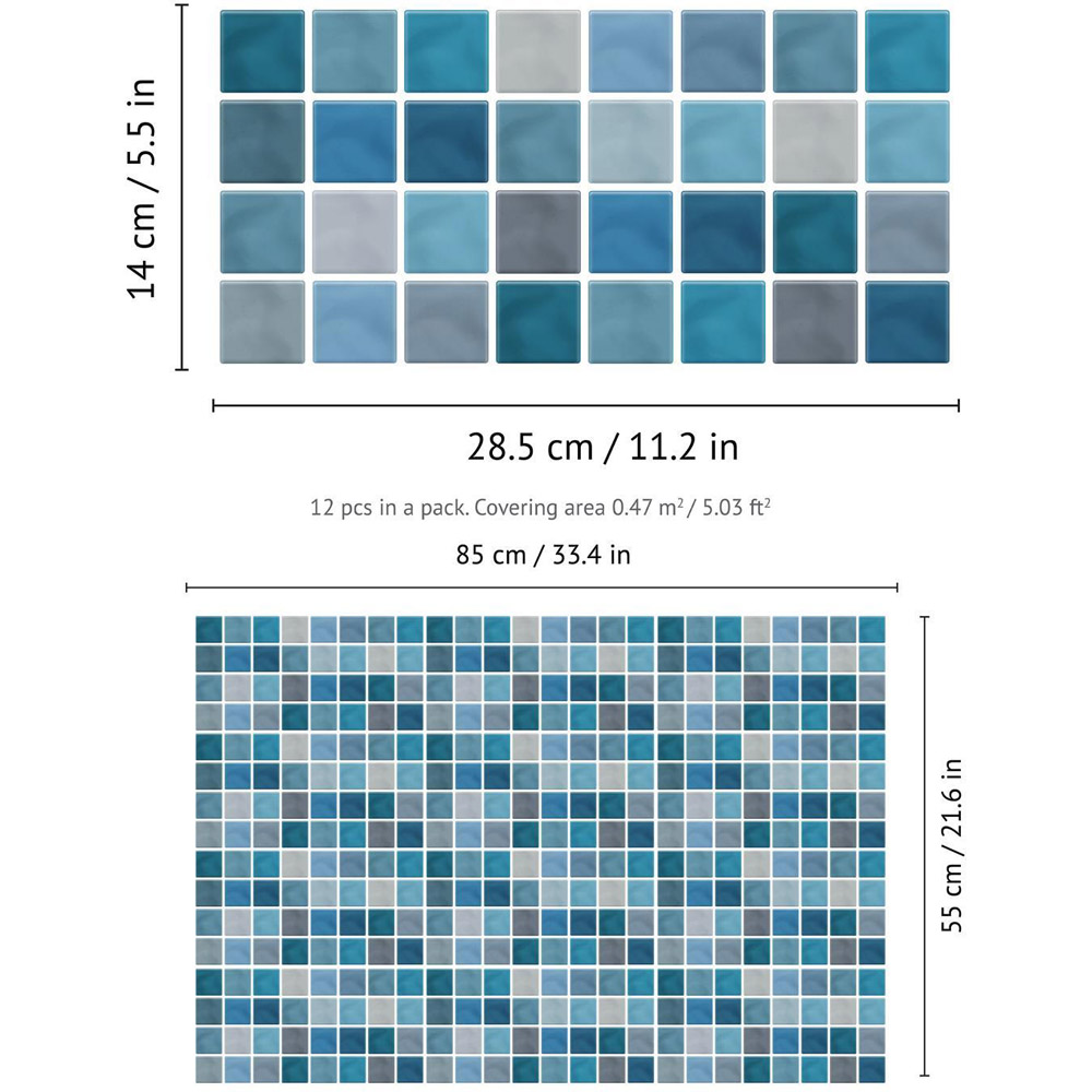 Walplus Classic Mosaic Blue and Grey Tile Sticker 12 Pack Image 6